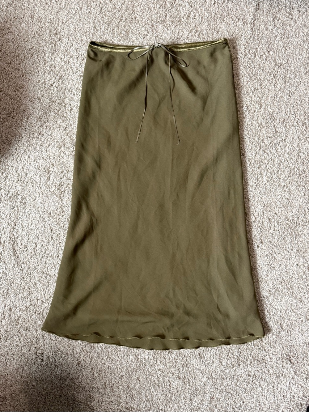 PacSun Olive Green Maxi Slip Skirt with Drawstring Waist